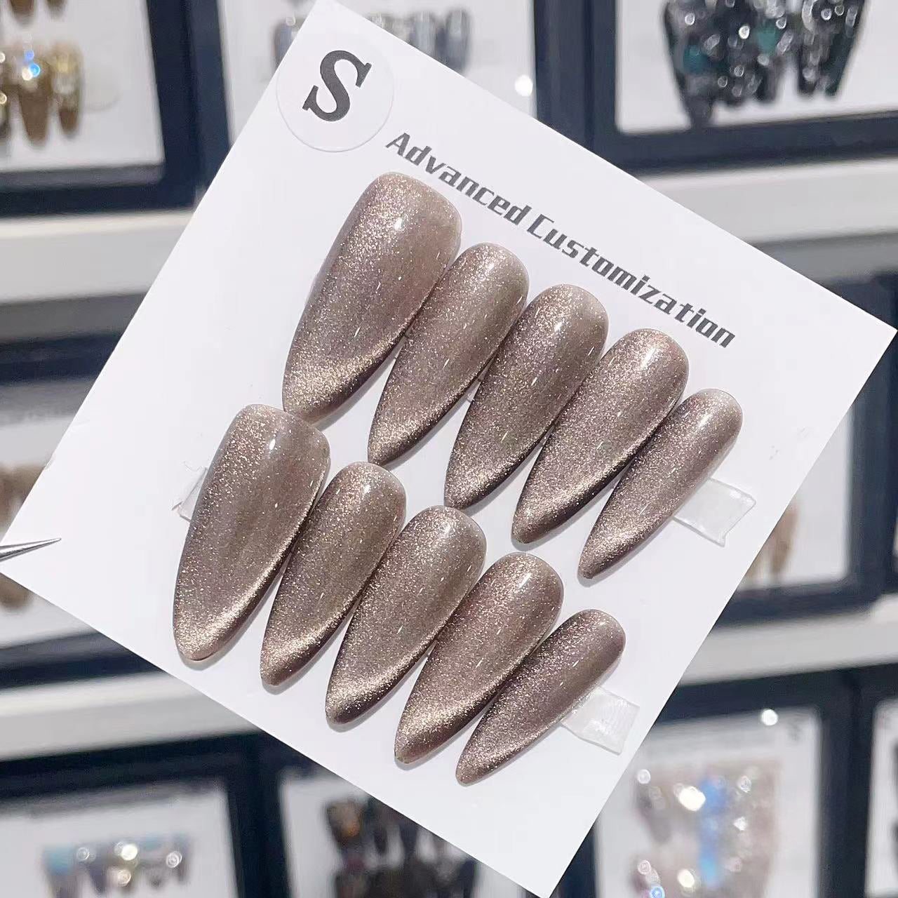 Coffee Cat Eye Handmade Press On Nails - Arcanus Nails