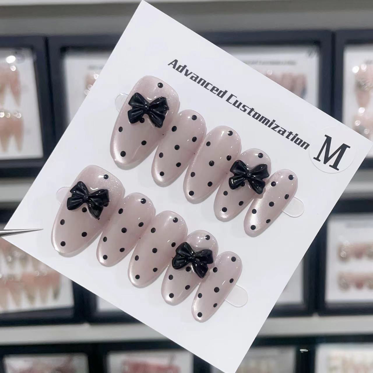 Parisian Polka Elegance Handmade Press On Nails - Arcanus Nails