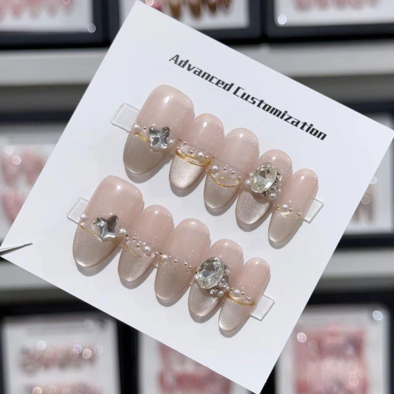 Pearl Stardust Handmade Press On Nails - Arcanus Nails