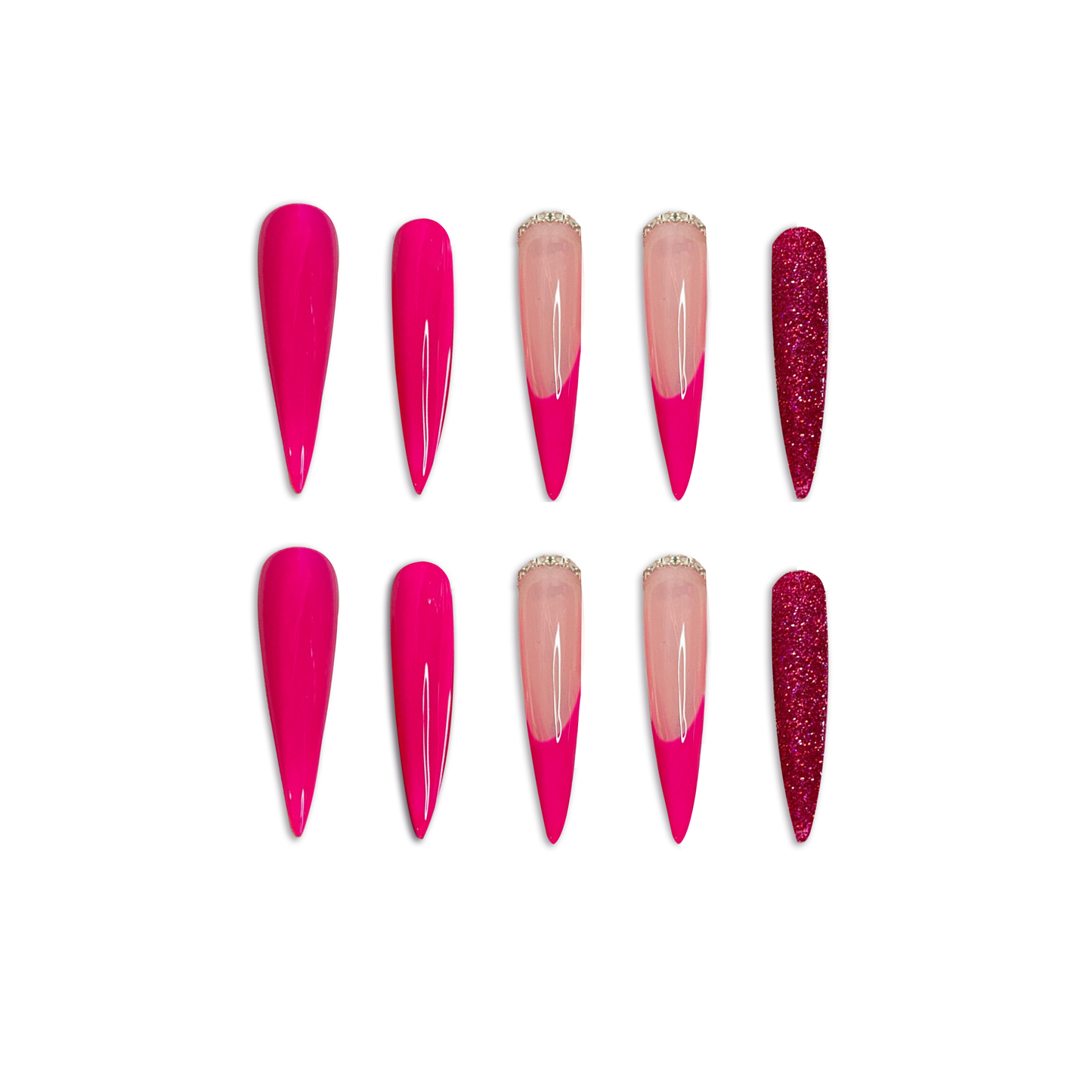Bold Fuchsia Glam Handmade Press On Nails - Arcanus Nails