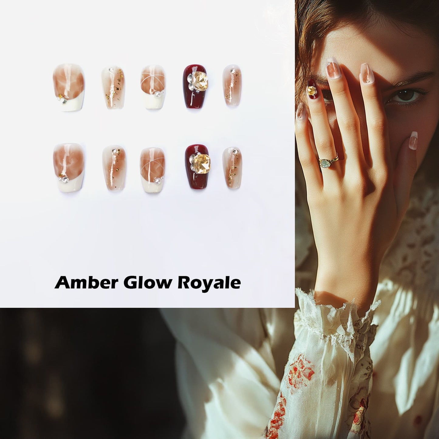 Amber Glow Royale Handmade Press On Nails - Arcanus Nails