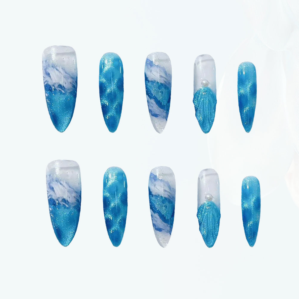 Azure Tides Handmade Press On Nails - Arcanus Nails