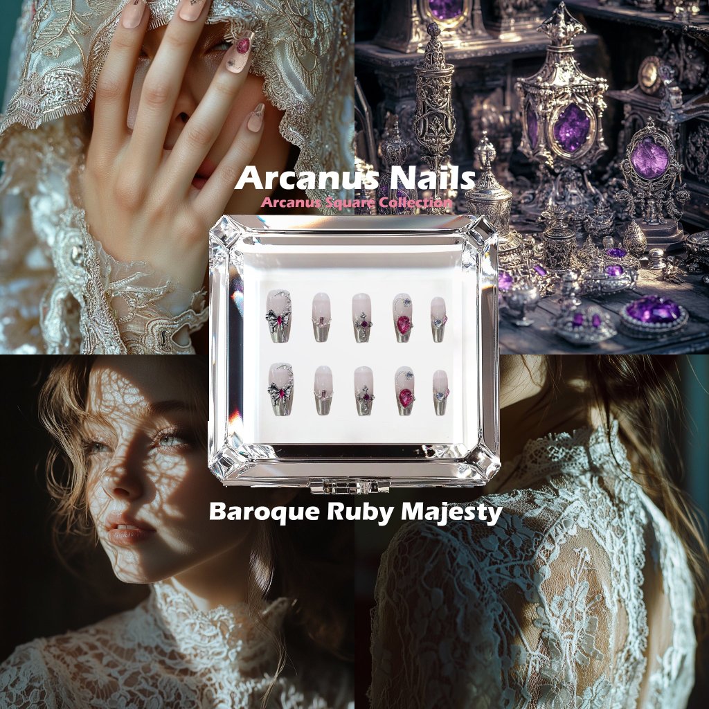 Baroque Ruby Majesty Handmade Press On Nails - Arcanus Nails