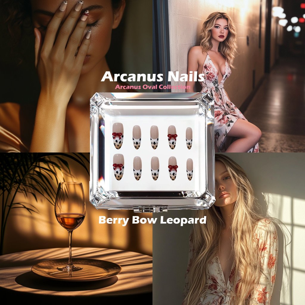 Berry Bow Leopard Handmade Press On Nails - Arcanus Nails