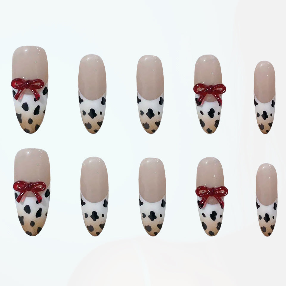 Berry Bow Leopard Handmade Press On Nails - Arcanus Nails