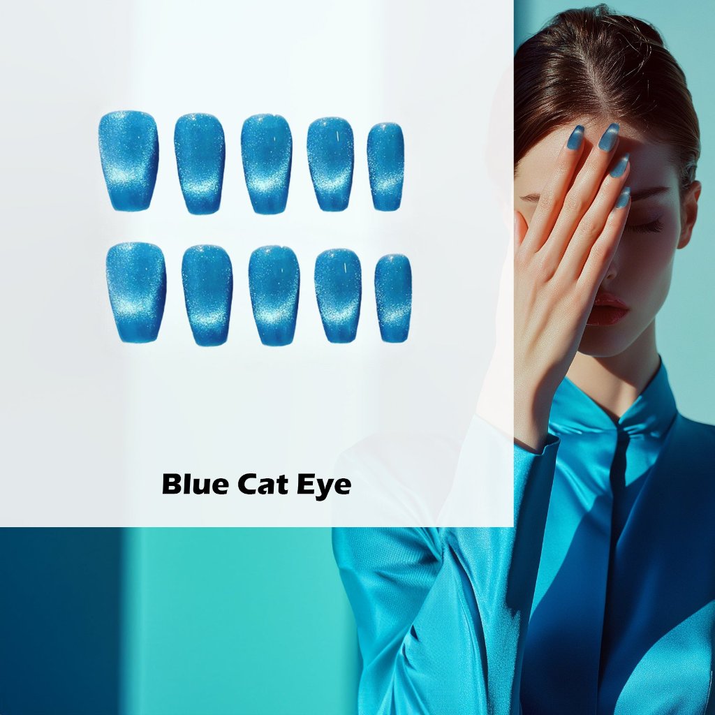 Blue Cat Eye Handmade Press On Nails - Arcanus Nails