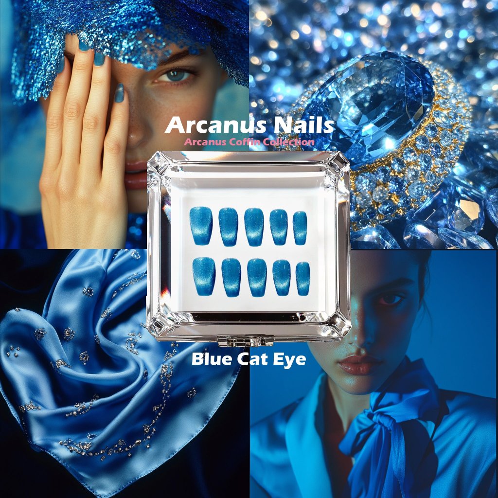 Blue Cat Eye Handmade Press On Nails - Arcanus Nails