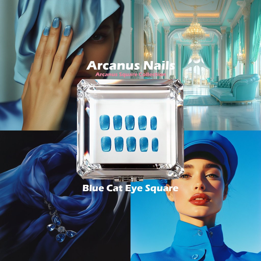 Blue Cat Eye Square Handmade Press On Nails - Arcanus Nails