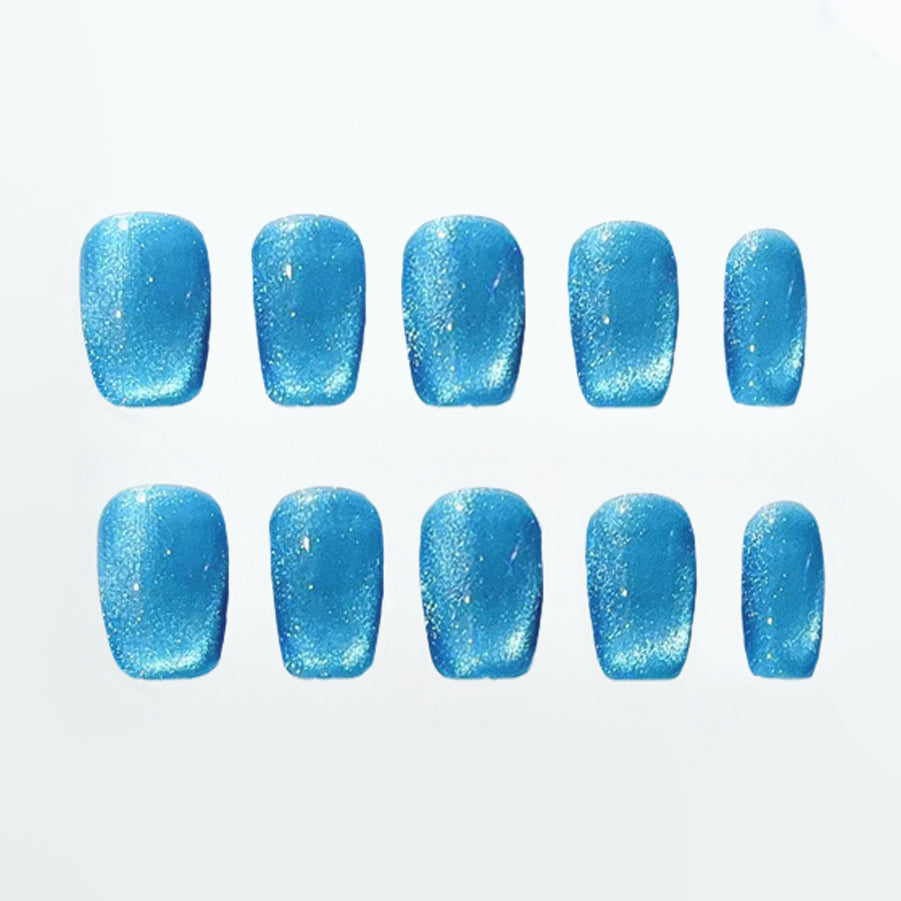 Blue Cat Eye Square Handmade Press On Nails - Arcanus Nails