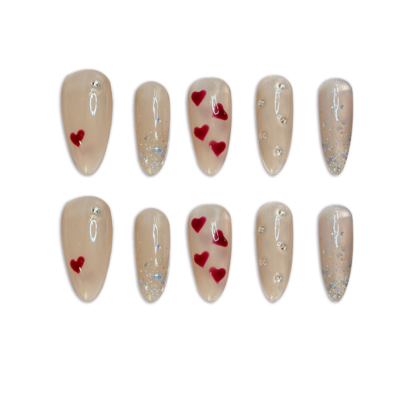 Heartfelt Sparkles Handmade Press On Nails - Arcanus Nails