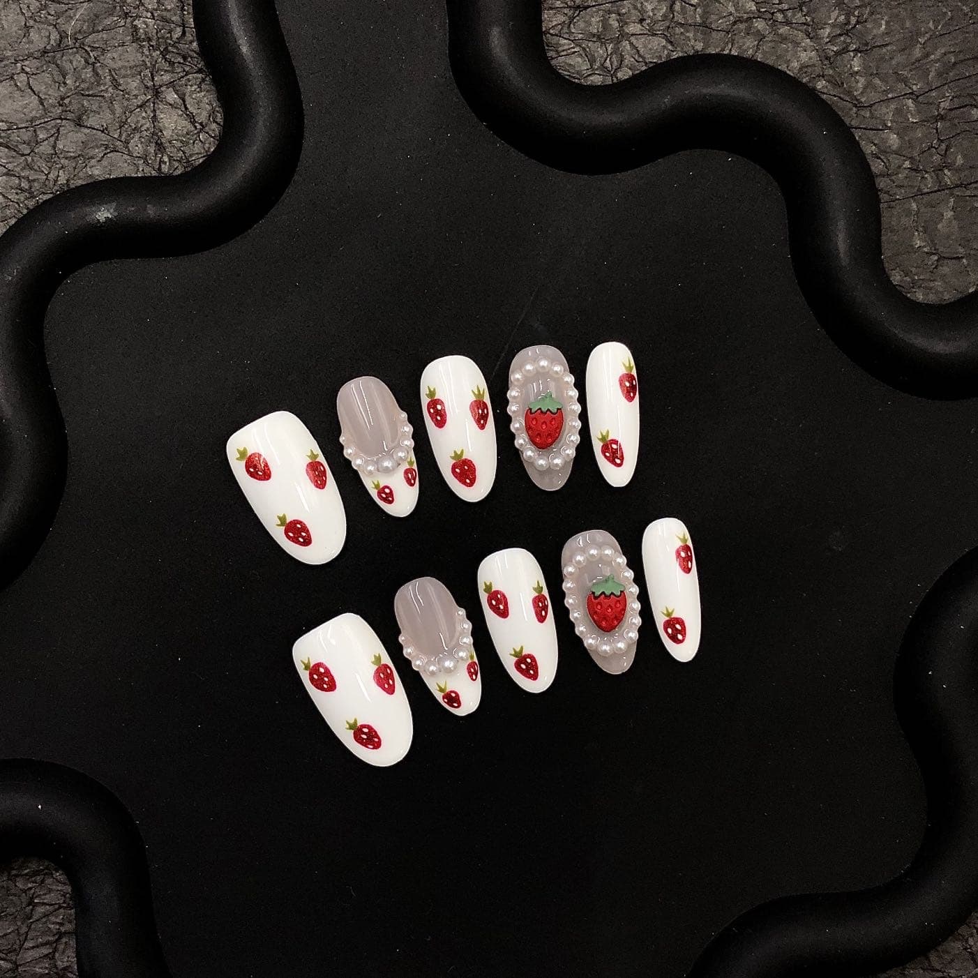Strawberry Bliss Handmade Press On Nails - Arcanus Nails