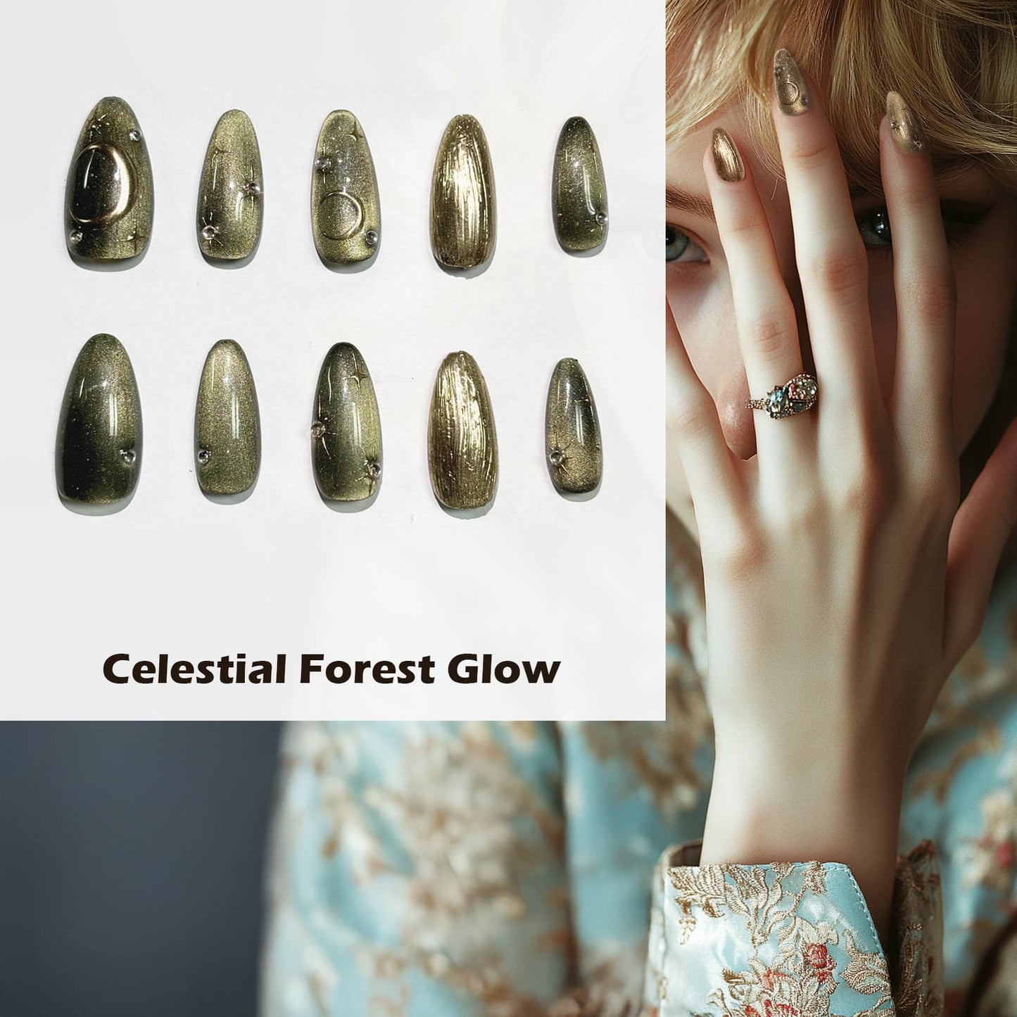 Celestial Forest Glow Handmade Press On Nails - Arcanus Nails