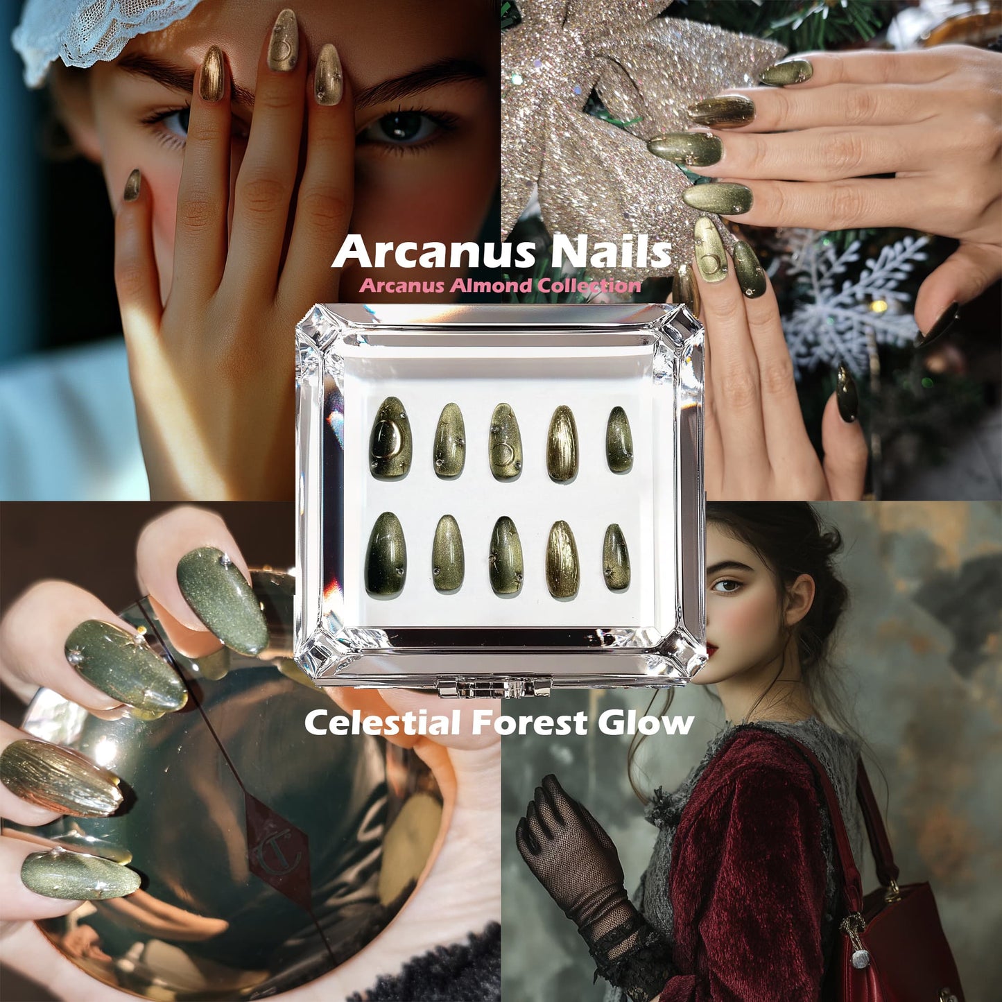 Celestial Forest Glow Handmade Press On Nails - Arcanus Nails
