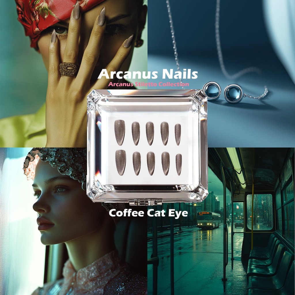 Coffee Cat Eye Handmade Press On Nails - Arcanus Nails