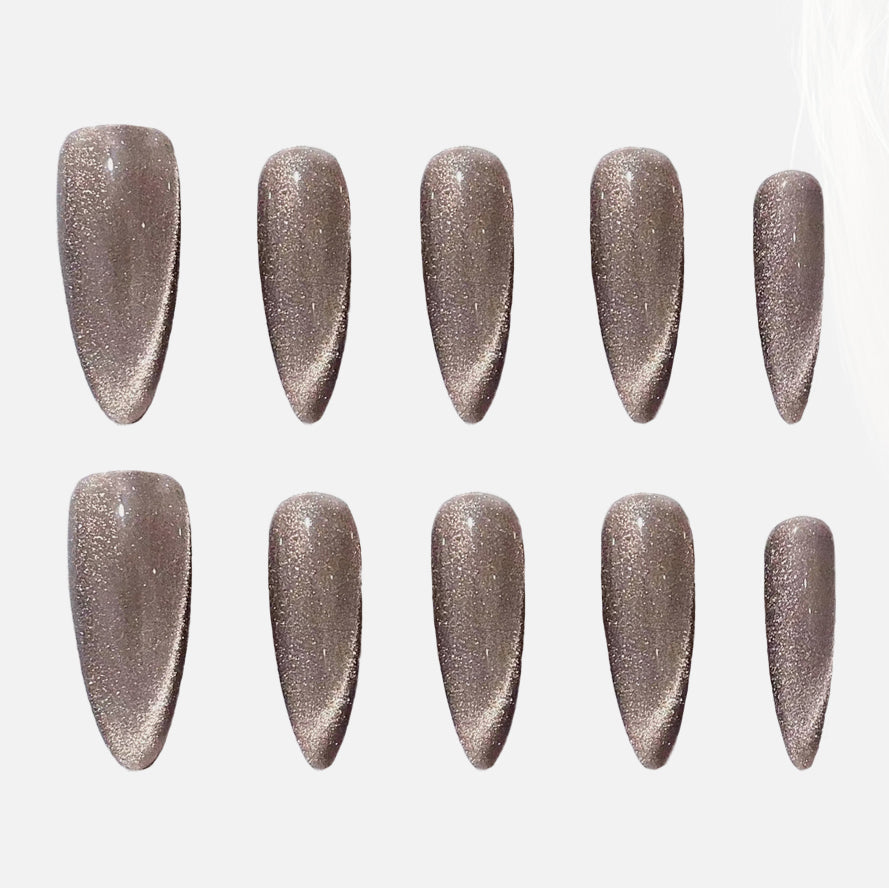Coffee Cat Eye Handmade Press On Nails - Arcanus Nails
