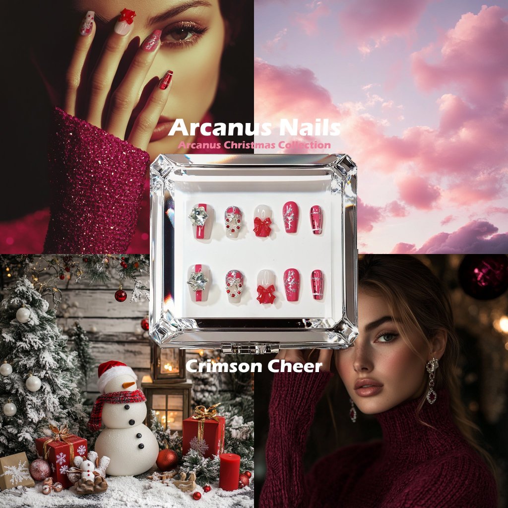 Crimson Cheer Handmade Press On Nails - Arcanus Nails