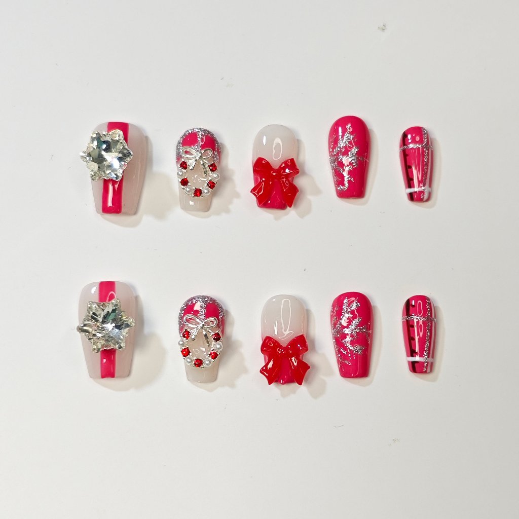 Crimson Cheer Handmade Press On Nails - Arcanus Nails