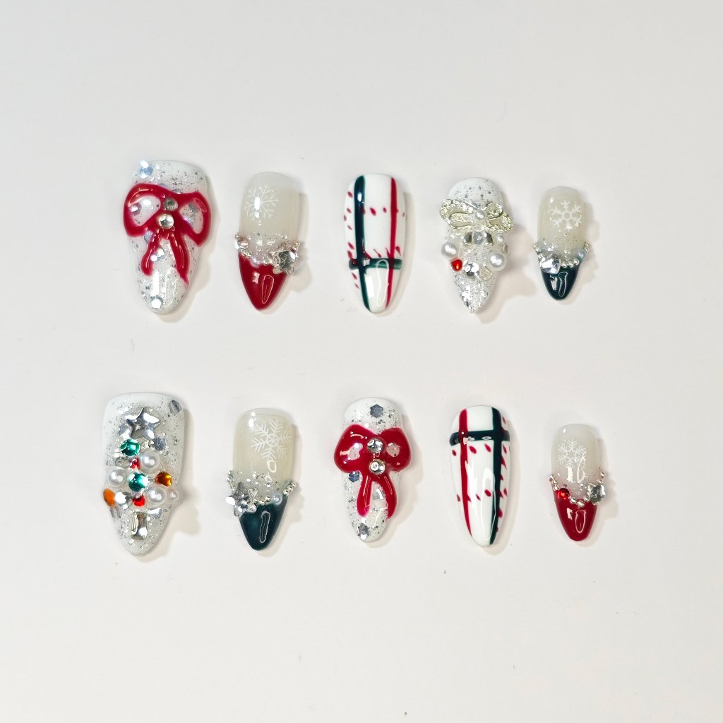 Frosted Holly Charm Handmade Press On Nails - Arcanus Nails