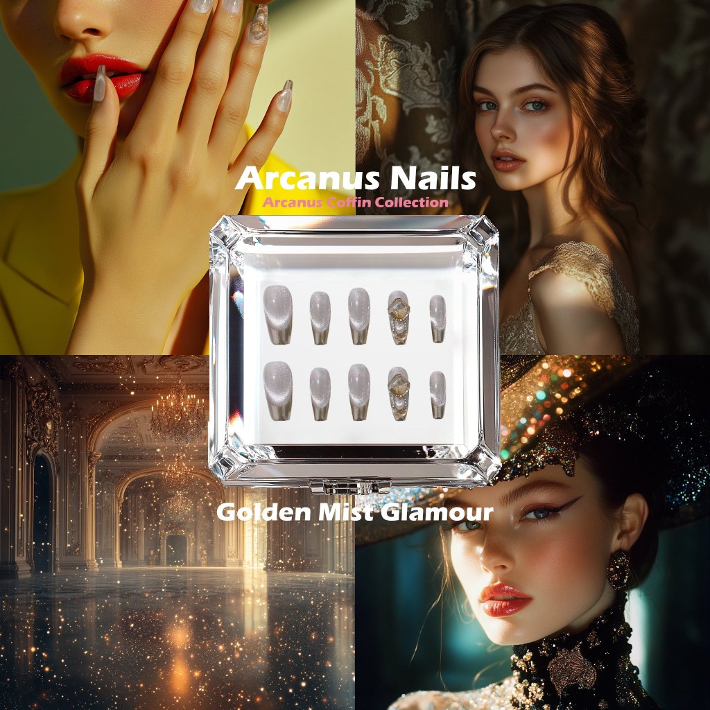 Golden Mist Glamour Handmade Press On Nails - Arcanus Nails