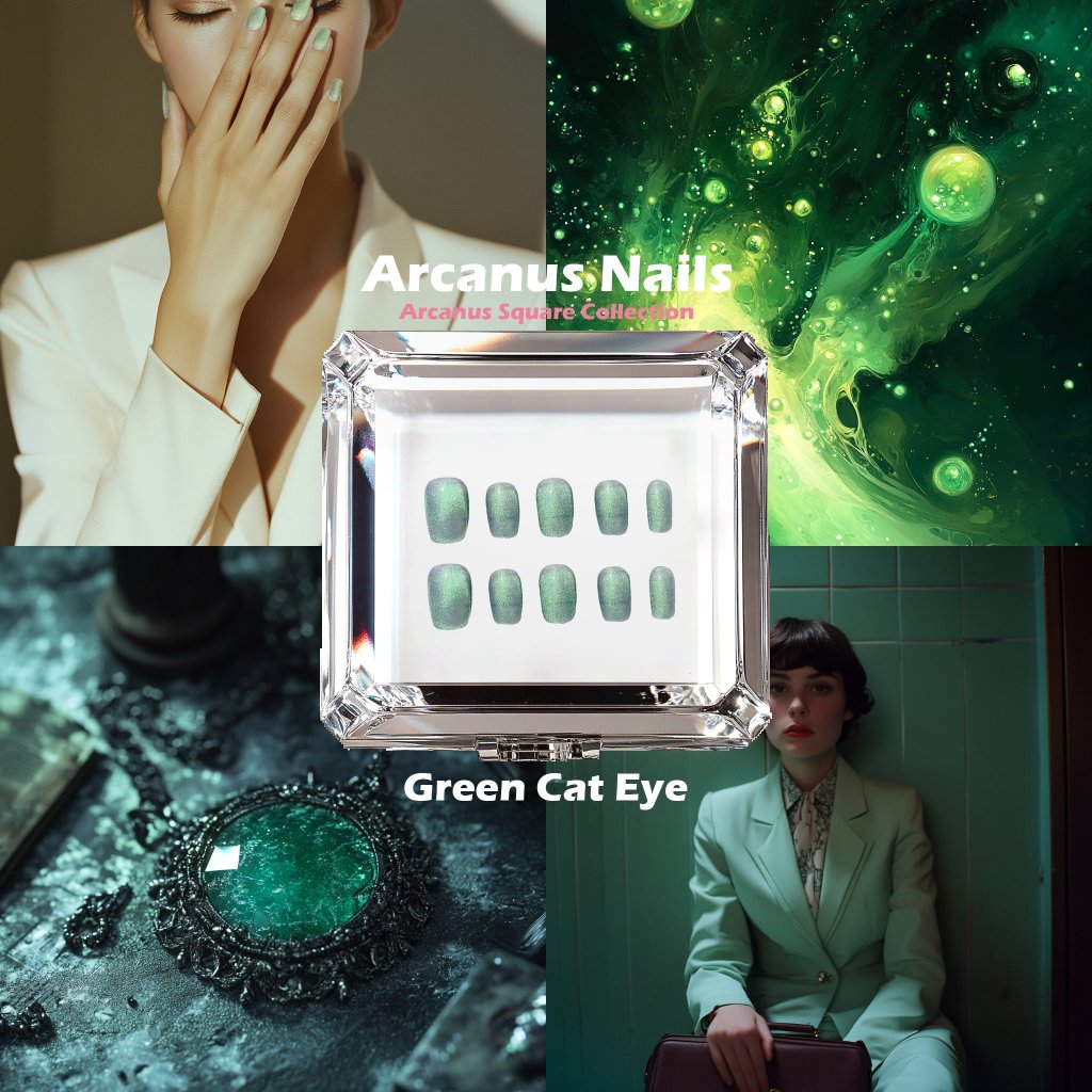Green Cat Eye Handmade Press On Nails - Arcanus Nails