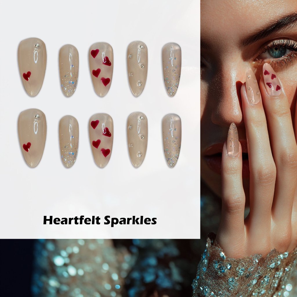 Heartfelt Sparkles Handmade Press On Nails - Arcanus Nails