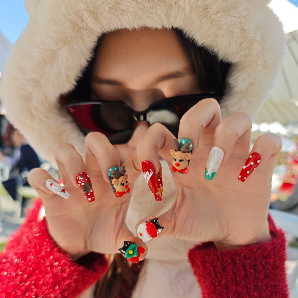 Jolly Reindeer Delight Handmade Press On Nails - Arcanus Nails