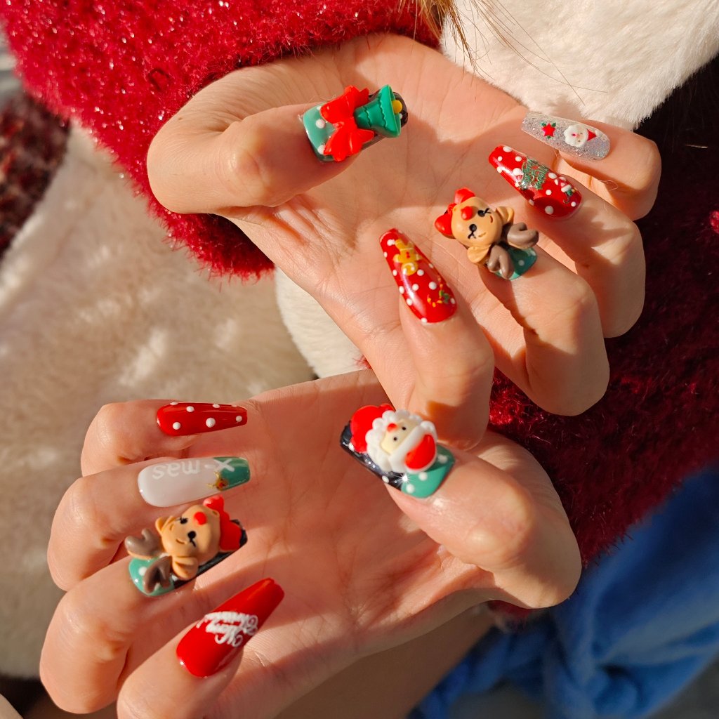 Jolly Reindeer Delight Handmade Press On Nails - Arcanus Nails