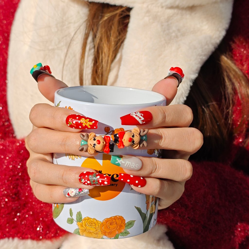 Jolly Reindeer Delight Handmade Press On Nails - Arcanus Nails
