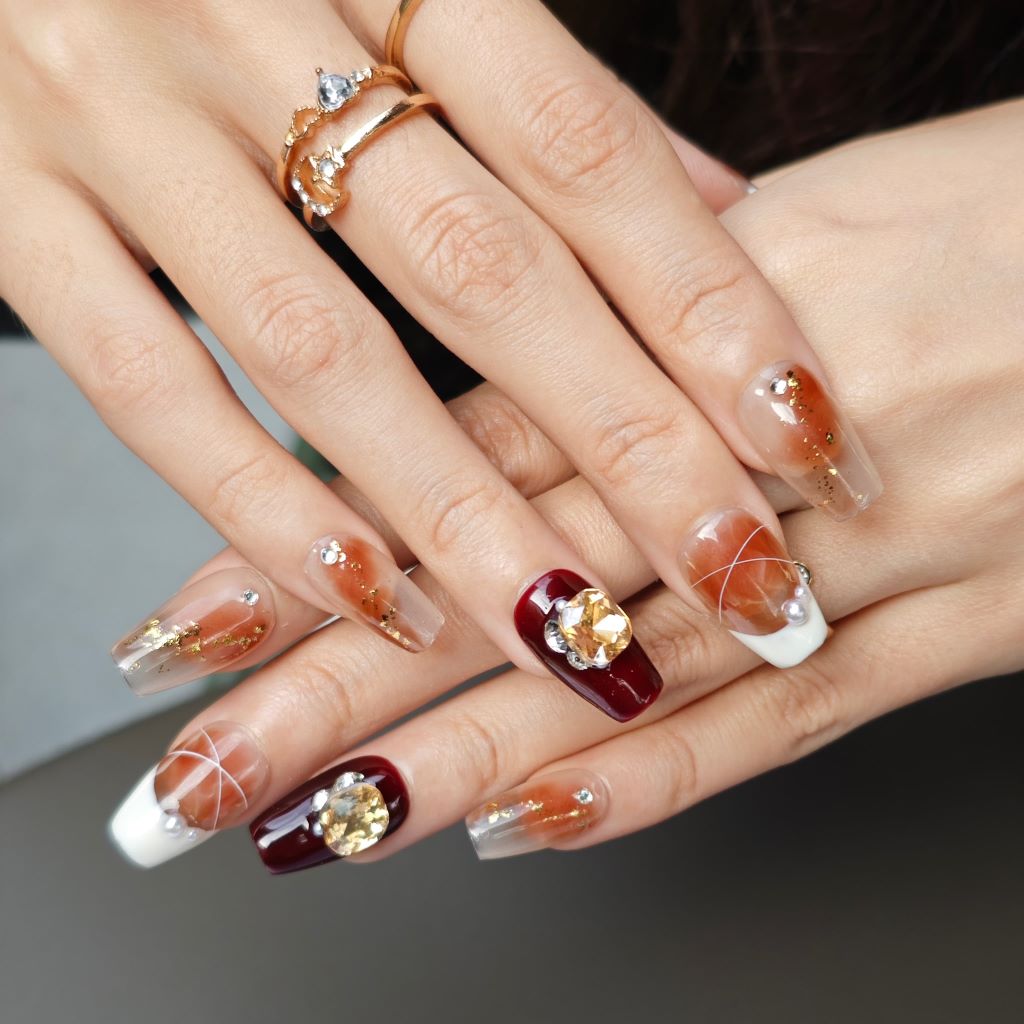 Amber Glow Royale Handmade Press On Nails - Arcanus Nails