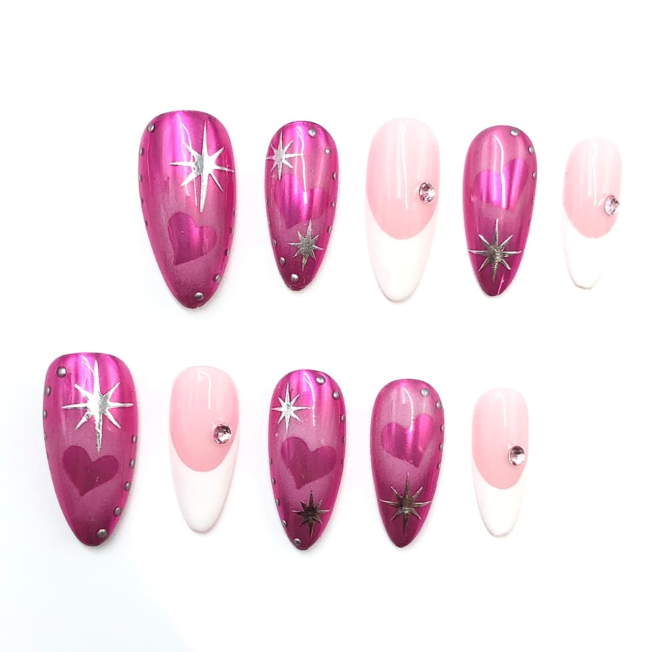 Cosmic Rose Glow Handmade Press On Nails - Arcanus Nails