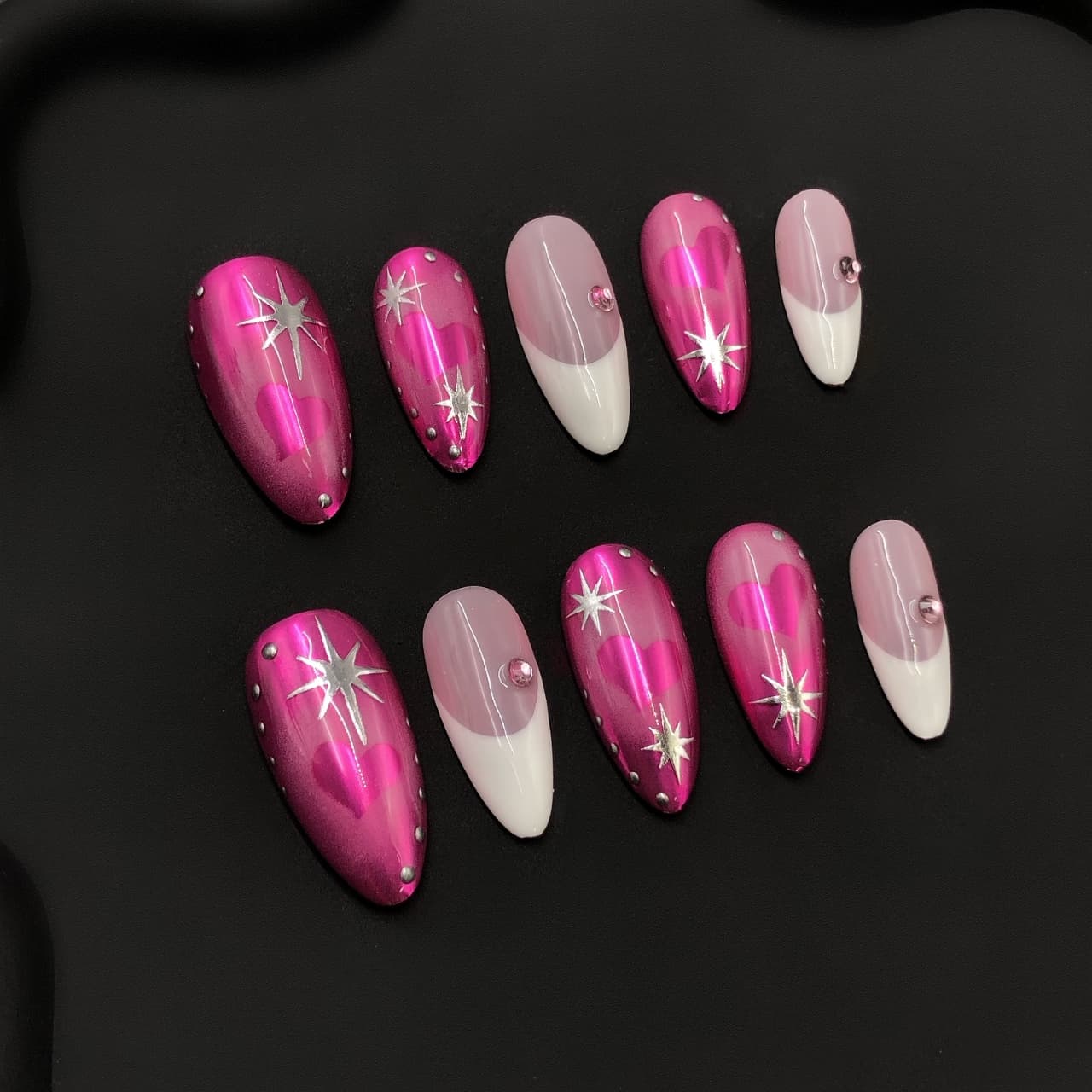 Cosmic Rose Glow Handmade Press On Nails - Arcanus Nails