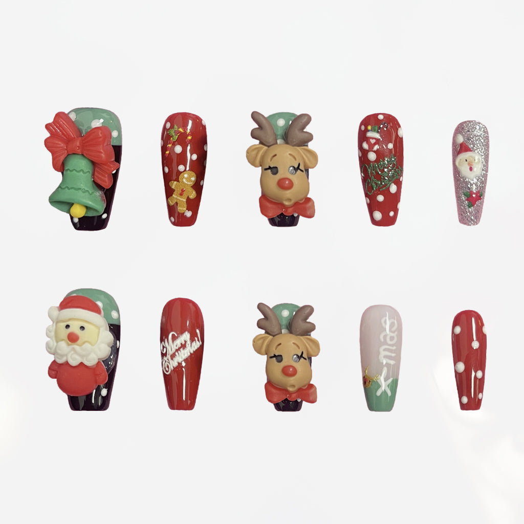 Jolly Reindeer Delight Handmade Press On Nails - Arcanus Nails