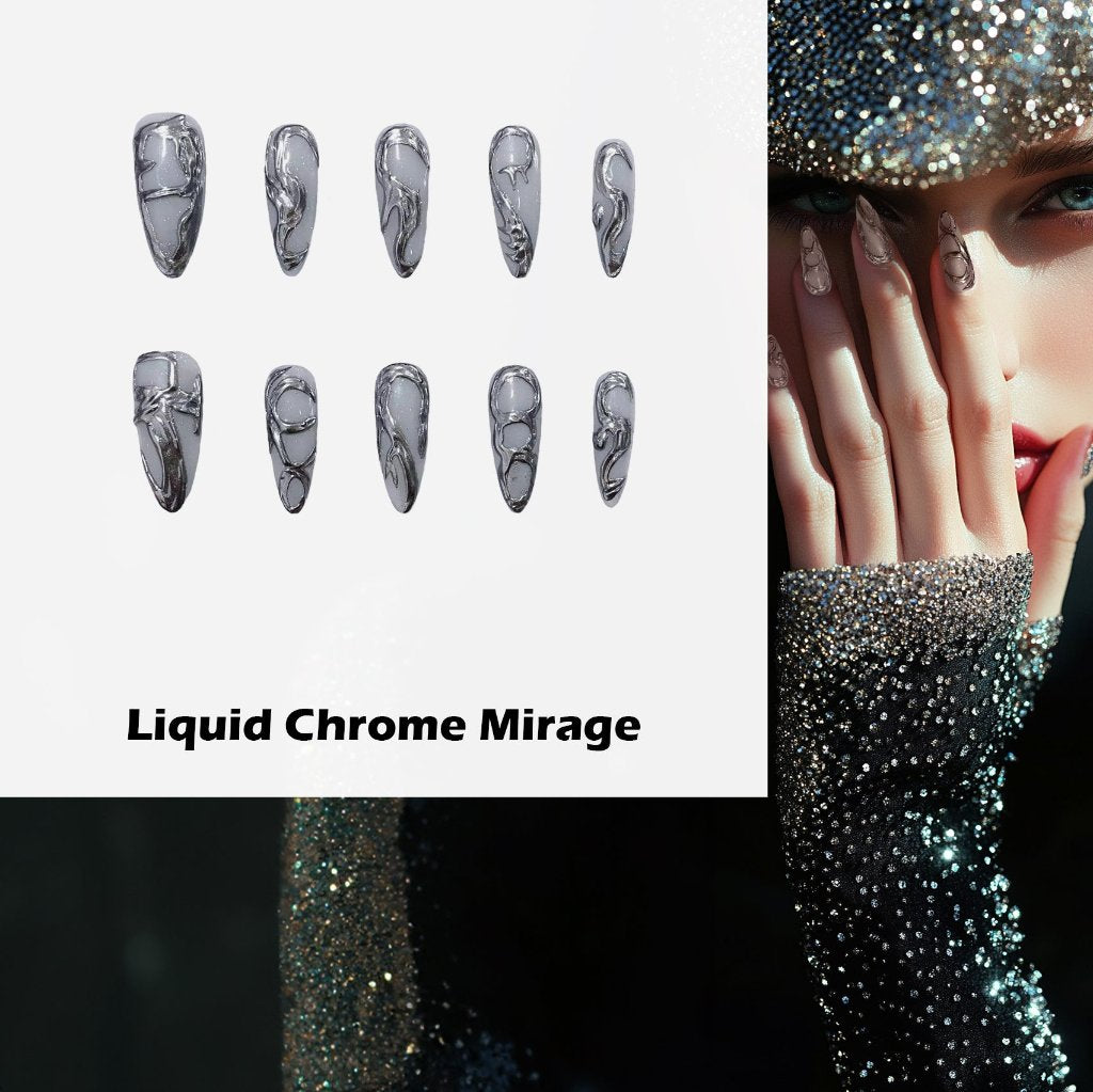 Liquid Chrome Mirage Handmade Press On Nails - Arcanus Nails
