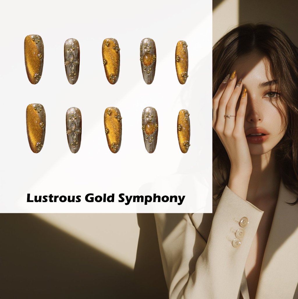 Lustrous Gold Symphony Handmade Press On Nails - Arcanus Nails