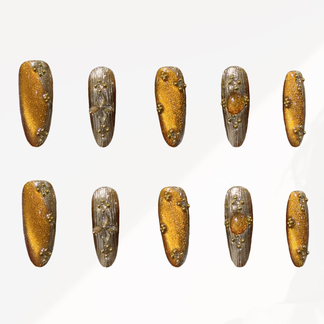 Lustrous Gold Symphony Handmade Press On Nails - Arcanus Nails