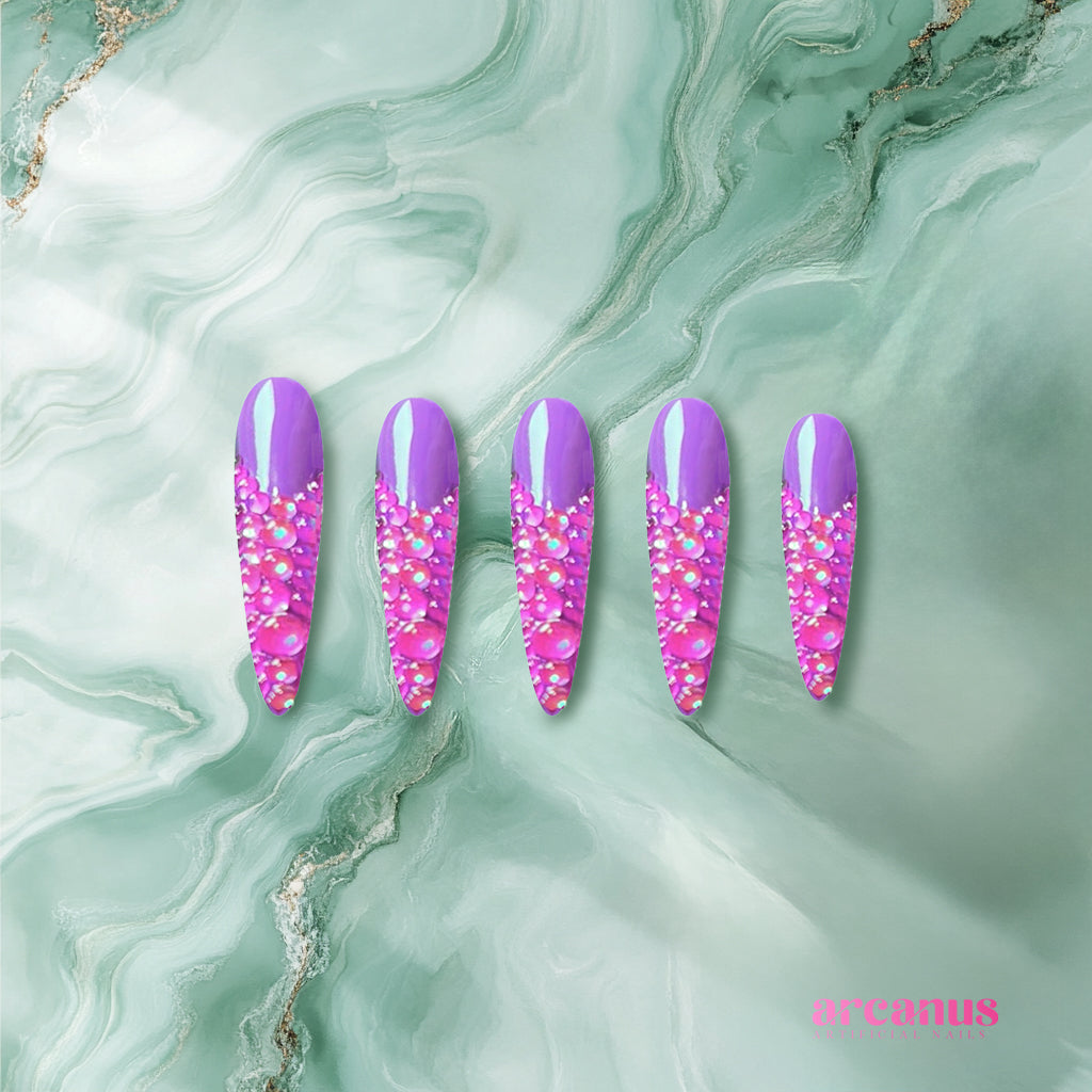 Luminous Lavender Gems Handmade Press On Nails - Arcanus Nails
