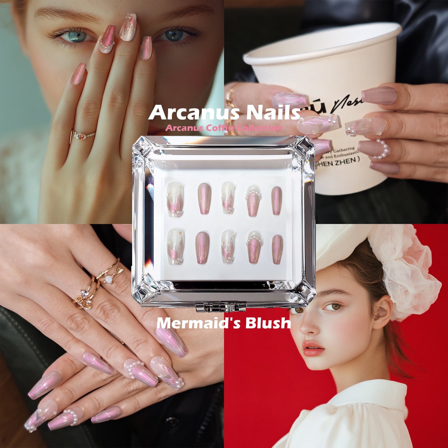 Mermaid's Blush Handmade Press On Nails - Arcanus Nails