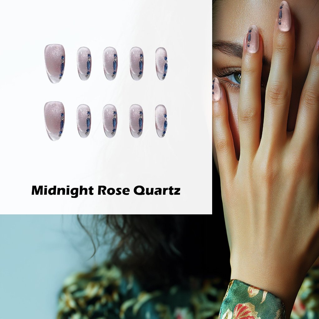 Midnight Rose Quartz Handmade Press On Nails - Arcanus Nails