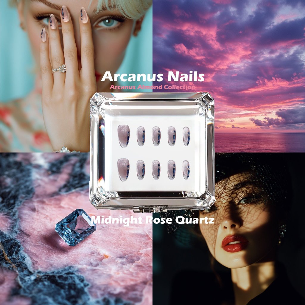 Midnight Rose Quartz Handmade Press On Nails - Arcanus Nails