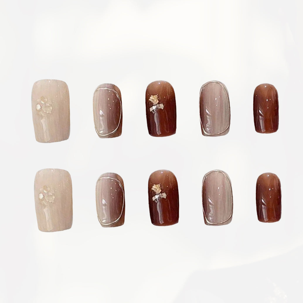 Mocha Gold Harmony Handmade Press On Nails - Arcanus Nails