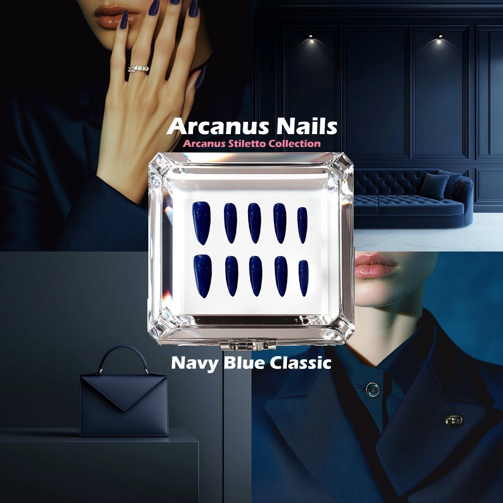 Navy Blue Classic Handmade Press On Nails - Arcanus Nails