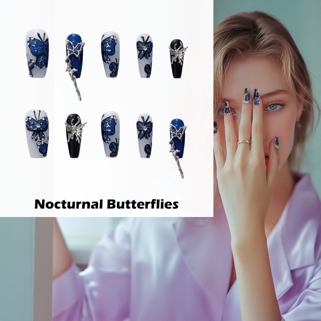 Nocturnal Butterflies Handmade Press On Nails - Arcanus Nails