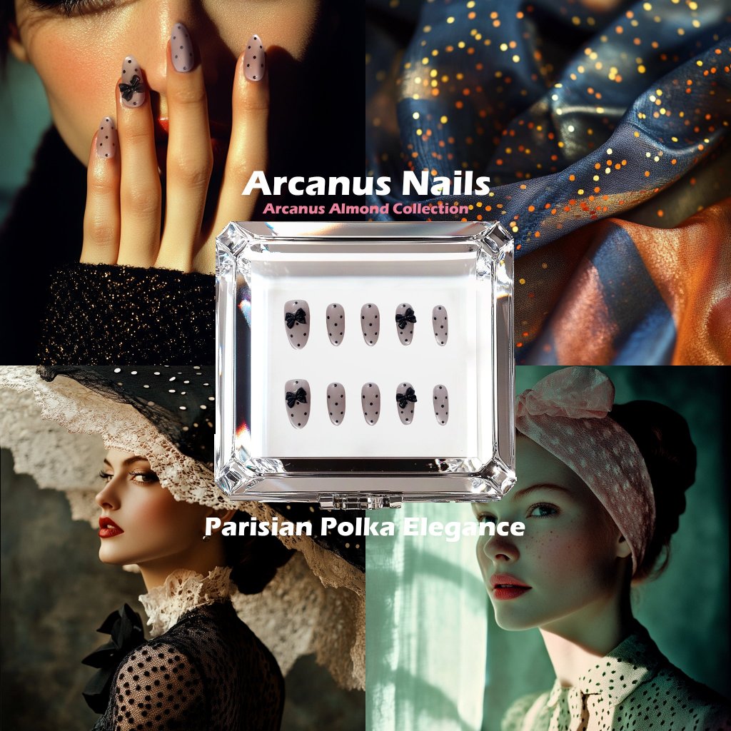 Parisian Polka Elegance Handmade Press On Nails - Arcanus Nails