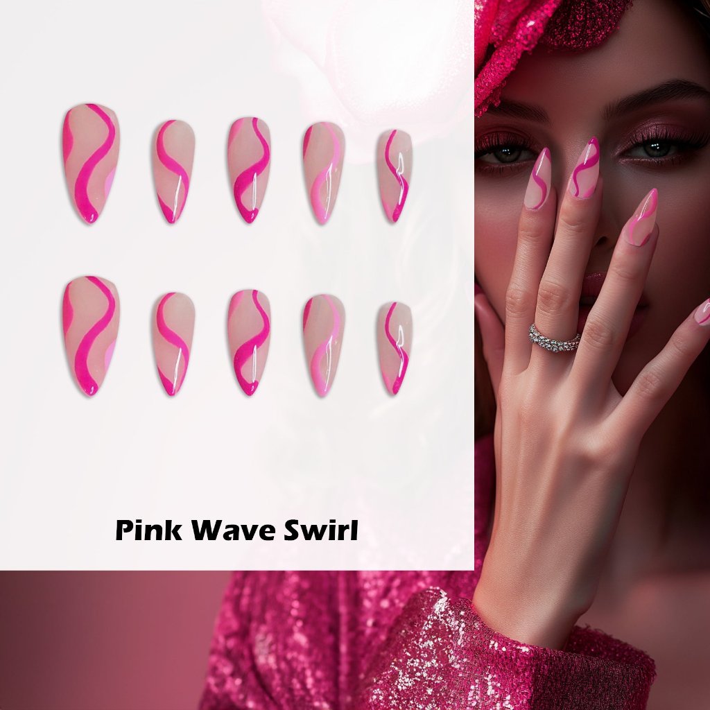 Pink Wave Swirl Handmade Press On Nails - Arcanus Nails