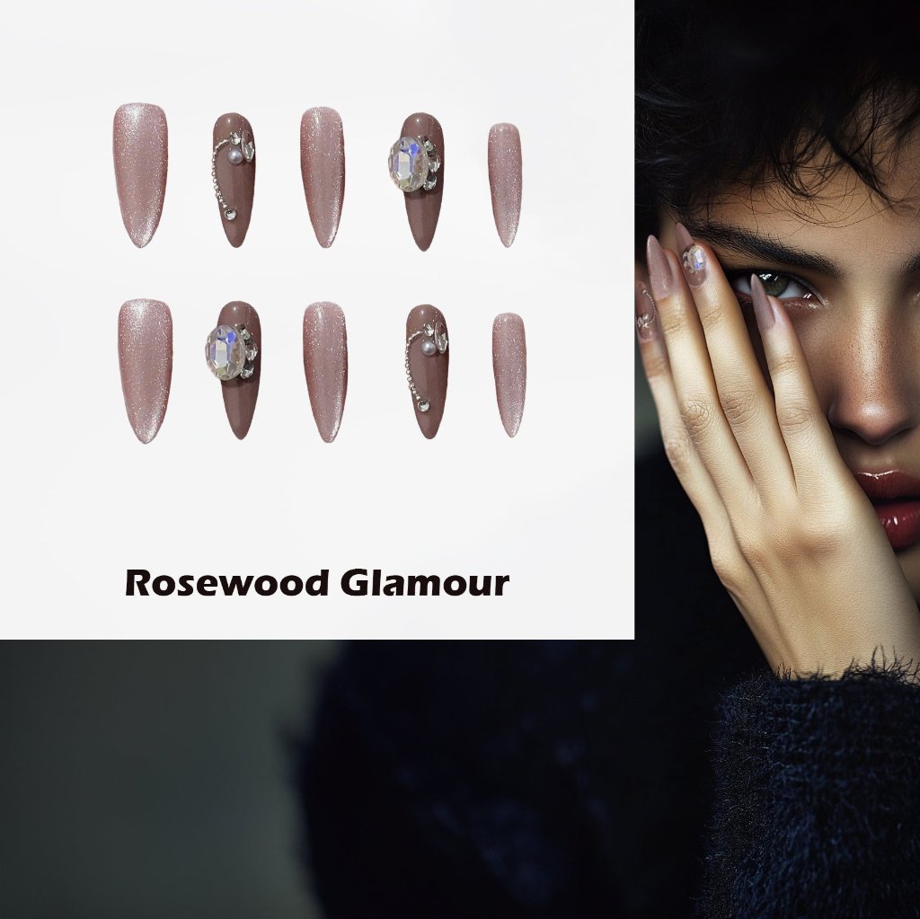 Rosewood Glamour Handmade Press On Nails - Arcanus Nails