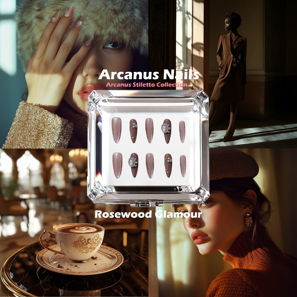 Rosewood Glamour Handmade Press On Nails - Arcanus Nails