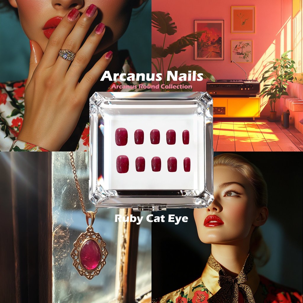 Ruby Cat Eye Handmade Press On Nails - Arcanus Nails