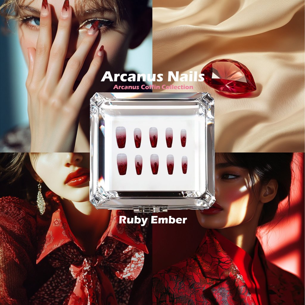 Ruby Ember Handmade Press On Nails - Arcanus Nails