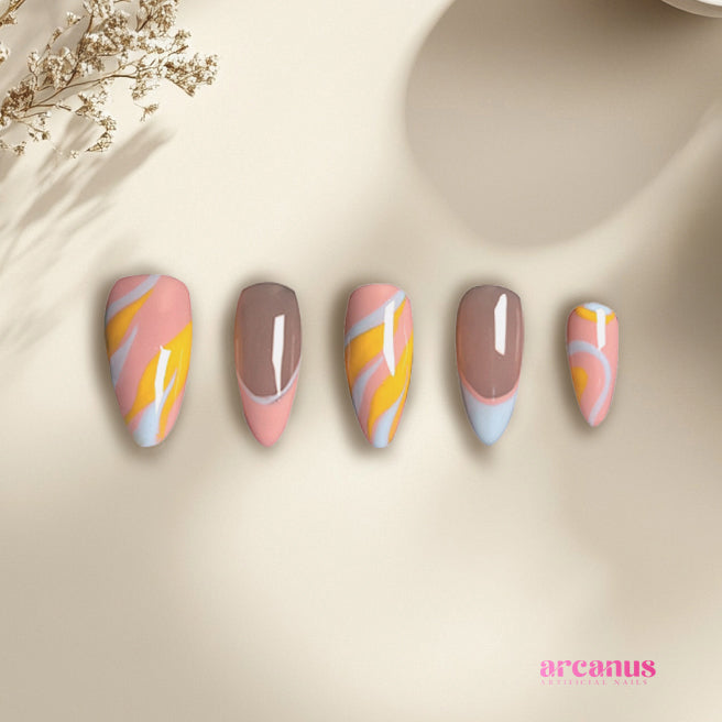 Pastel Swirl Delight Handmade Press On Nails - Arcanus Nails