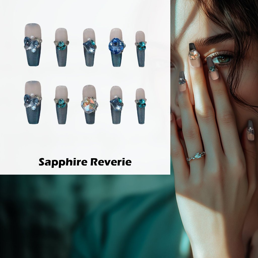 Sapphire Reverie Handmade Press On Nails - Arcanus Nails